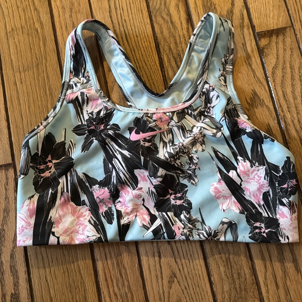 Nike Sports Bra Dri-Fit Size Large Blue and Pink Floral